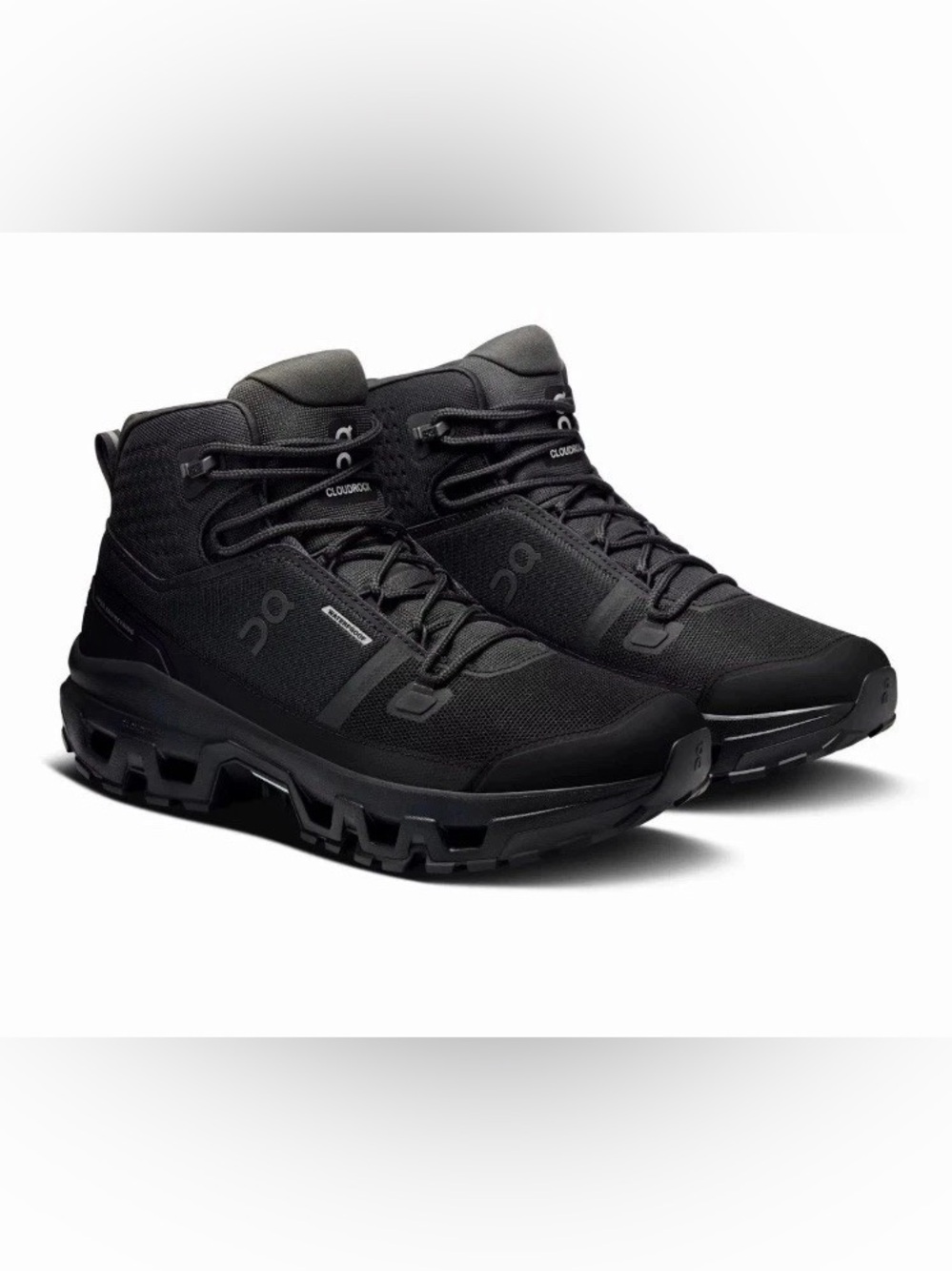 On Cloud Cloudrock 2 Mid Waterproof Black Hiking Boots Men's 7 fits Women’s 8.5